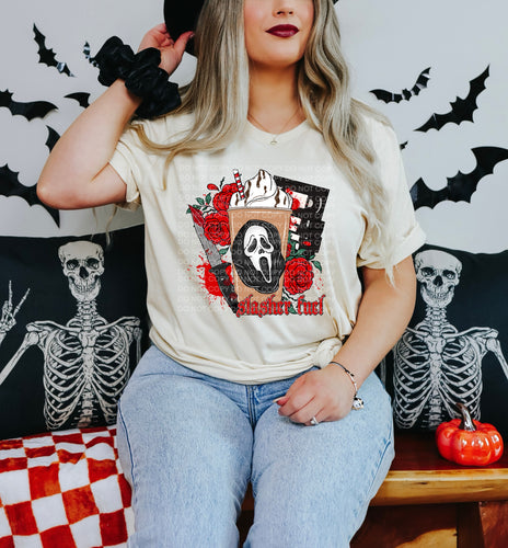Slasher fuel coffee graphic tee on ivory COMFORT COLORS - Mavictoria Designs Hot Press Express