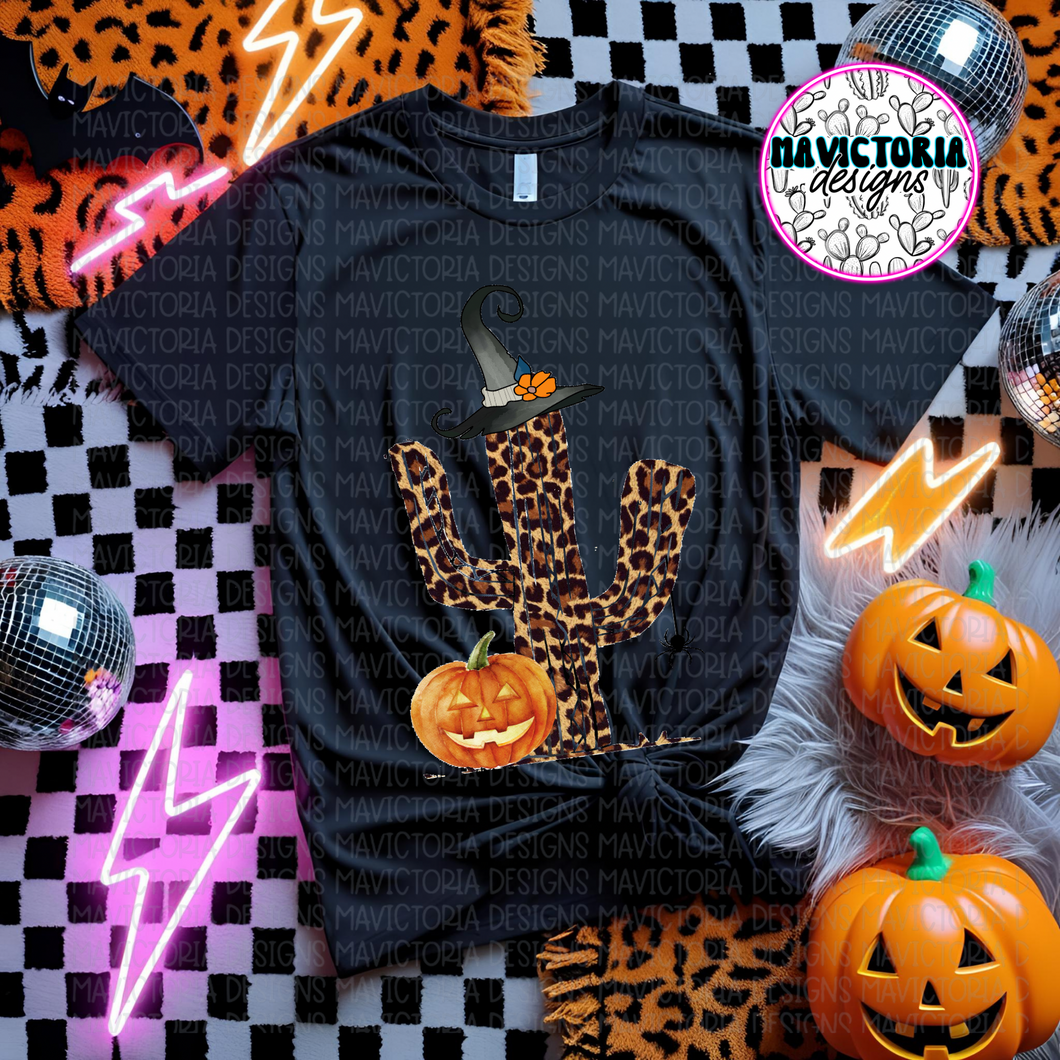 Leopard halloween cactus on black hoodie, crewneck, long sleeve or tee