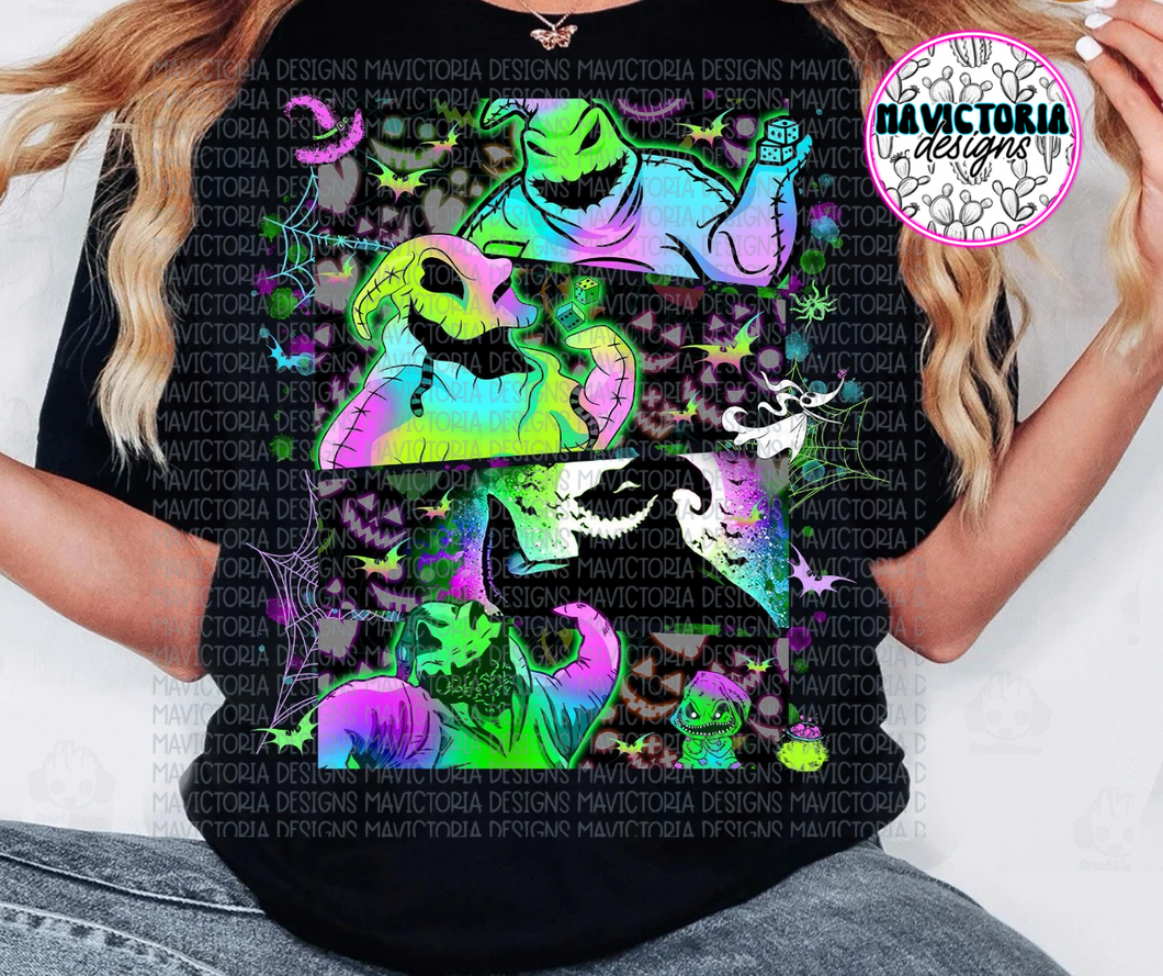 Neon oogie boogie graphic tee on black COMFORT COLORS - Mavictoria Designs Hot Press Express