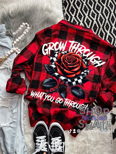 Grow through what you go through Red buffalo plaid button up flannel men’s fit - Mavictoria Designs Hot Press Express