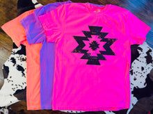 Load image into Gallery viewer, The neon Aztec tee on comfort colors brand - Mavictoria Designs Hot Press Express
