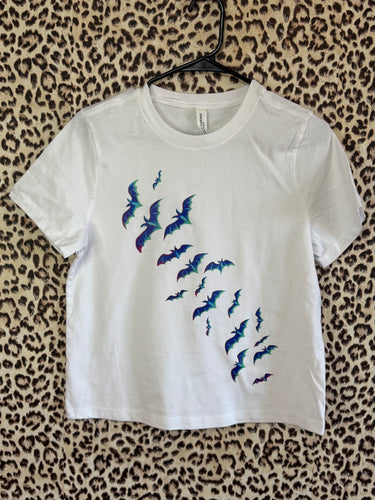 BATS on white CROP graphic tee - Mavictoria Designs Hot Press Express