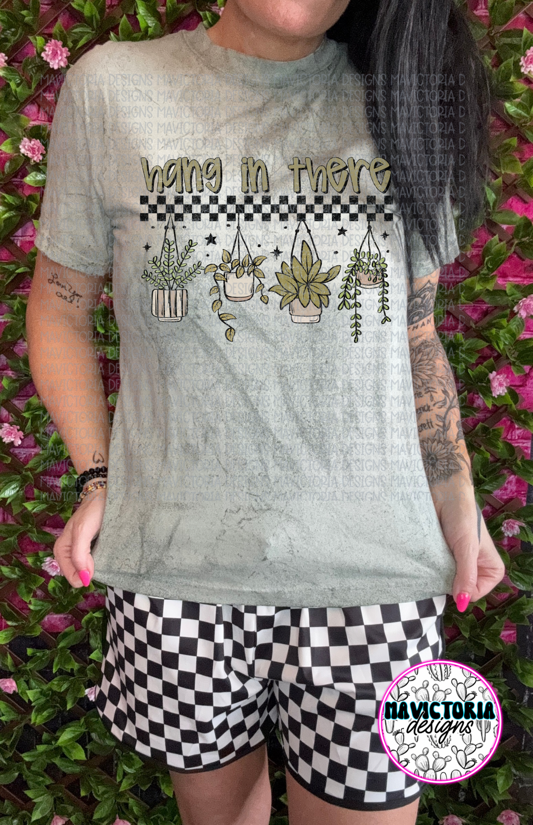 Hang in there PLANT LOVER graphic tee on green fern tie dye comfort colors - Mavictoria Designs Hot Press Express
