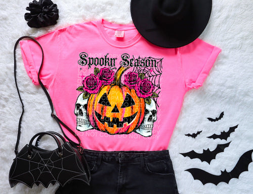 SPOOKY SEASON on NEON PINK hoodie, crewneck, long sleeve or tee - Mavictoria Designs Hot Press Express
