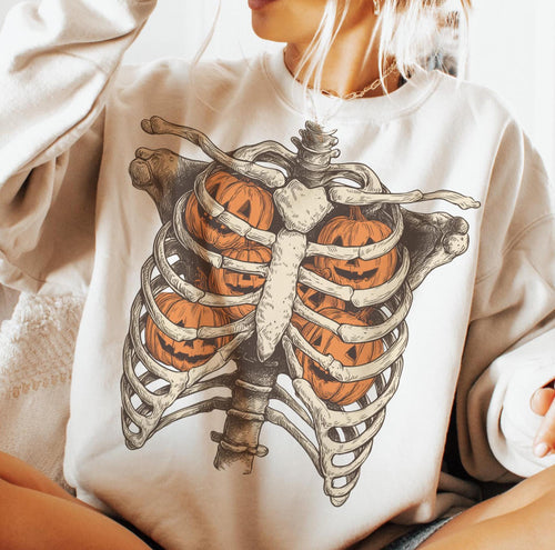 Pumpkin rib cage on sand hoodie, crewneck, long sleeve or tee - Mavictoria Designs Hot Press Express