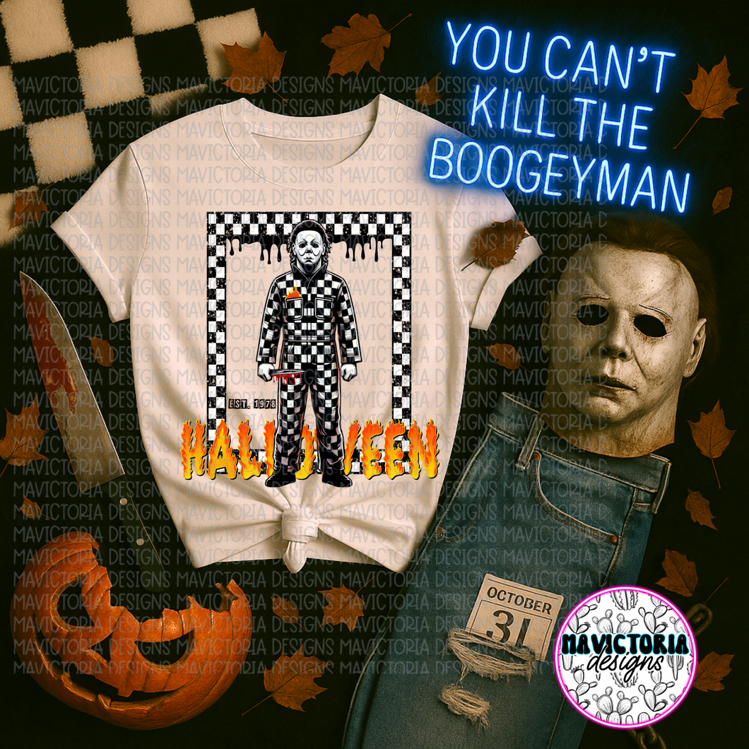 Halloween Michael checkered on ivory hoodie, crewneck, long sleeve or tee - Mavictoria Designs Hot Press Express