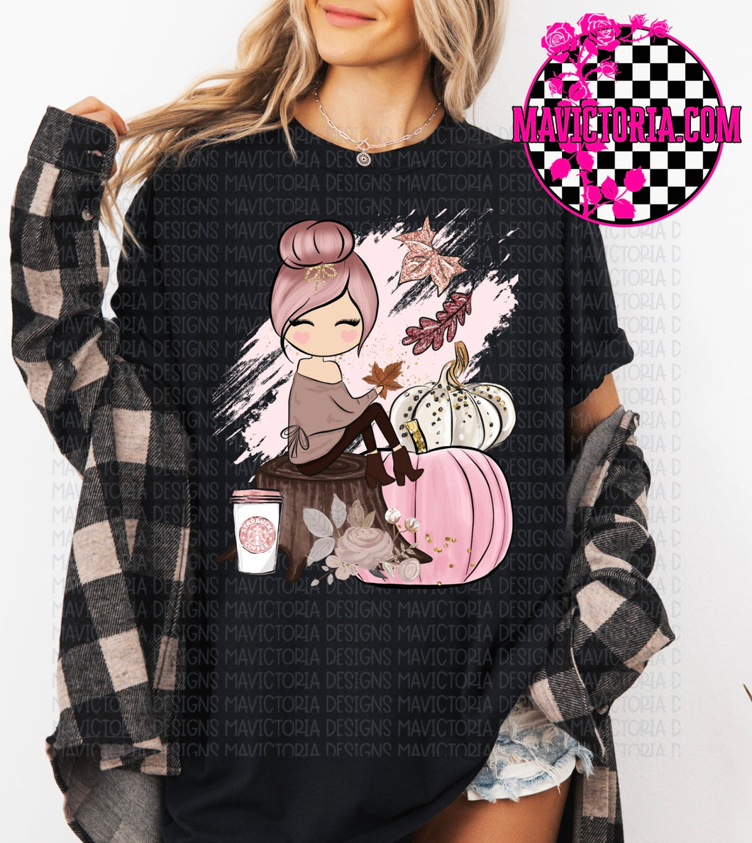 Pink vibes fall girl on black hoodie, crewneck, long sleeve or graphic tee