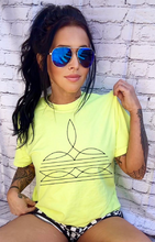 Load image into Gallery viewer, The Neon Boot Stitch Collection comfort colors graphic tee LEMON VIOLET PINK GREEN CORAL checkered shorts sold separately - Mavictoria Designs Hot Press Express
