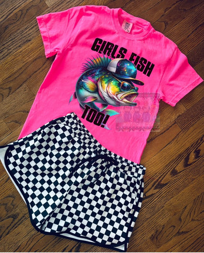 Girls Fish Too , comfort color graphic tee // checkered shorts available separately - Mavictoria Designs Hot Press Express