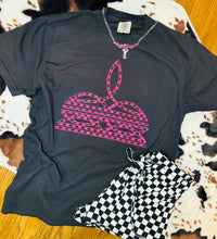 Load image into Gallery viewer, Comfort Colors checkered Western Boot Stitch graphic tee black or pink print - Mavictoria Designs Hot Press Express
