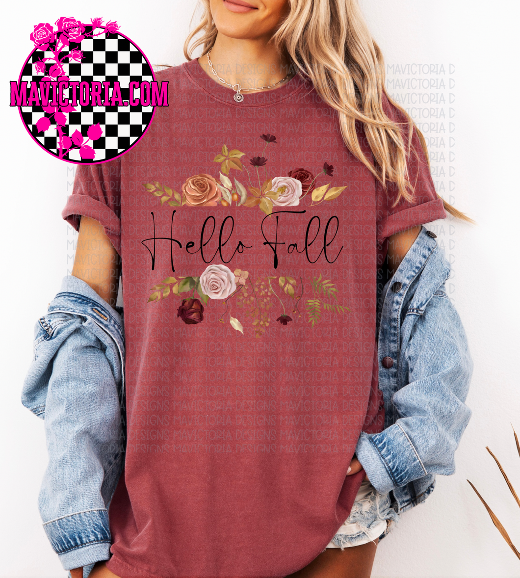 Hello fall floral on brick comfort colors graphic tee