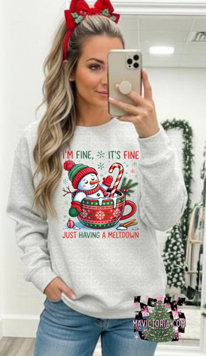 I’m fine it’s fine just having a meltdown snowman on ash hoodie, crewneck, long sleeve or tee - Mavictoria Designs Hot Press Express