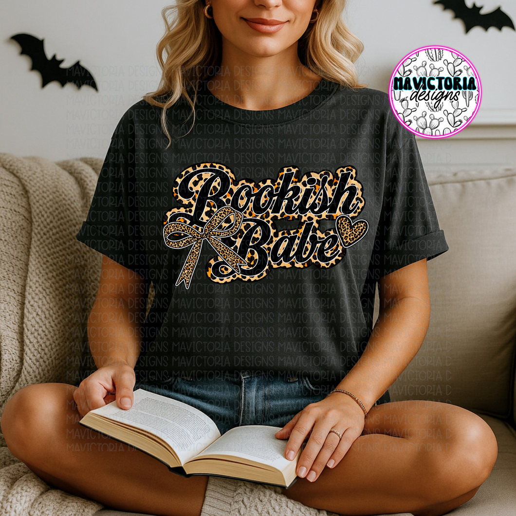Bookish babe leopard print on black hoodie, crewneck, long sleeve or tee - Mavictoria Designs Hot Press Express