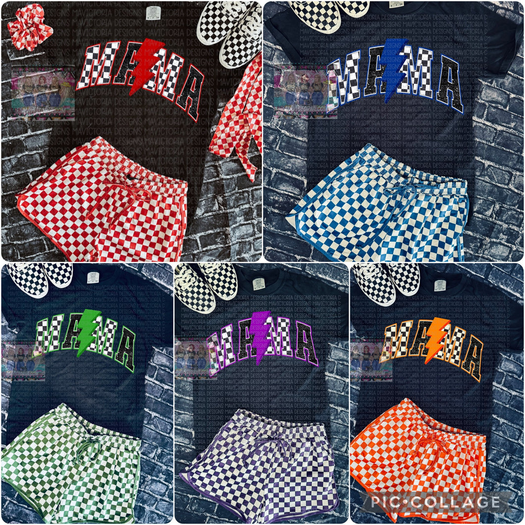 CHECKERED MAMA COLLECTION on black comfort colors graphic tee - Mavictoria Designs Hot Press Express