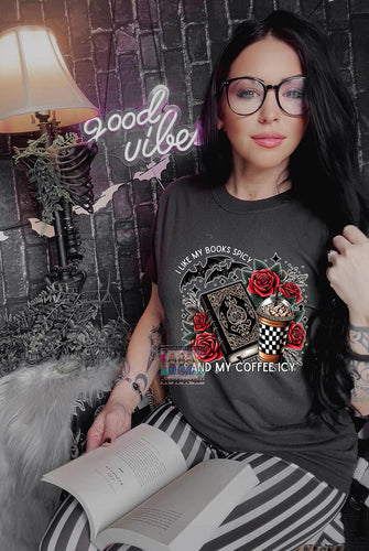 I like my books spicy and my coffee icy comfort colors graphic tee - Mavictoria Designs Hot Press Express
