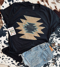 Load image into Gallery viewer, Black aztec print with peekaboo turquoise tee or sweatshirt or hoodie - Mavictoria Designs Hot Press Express
