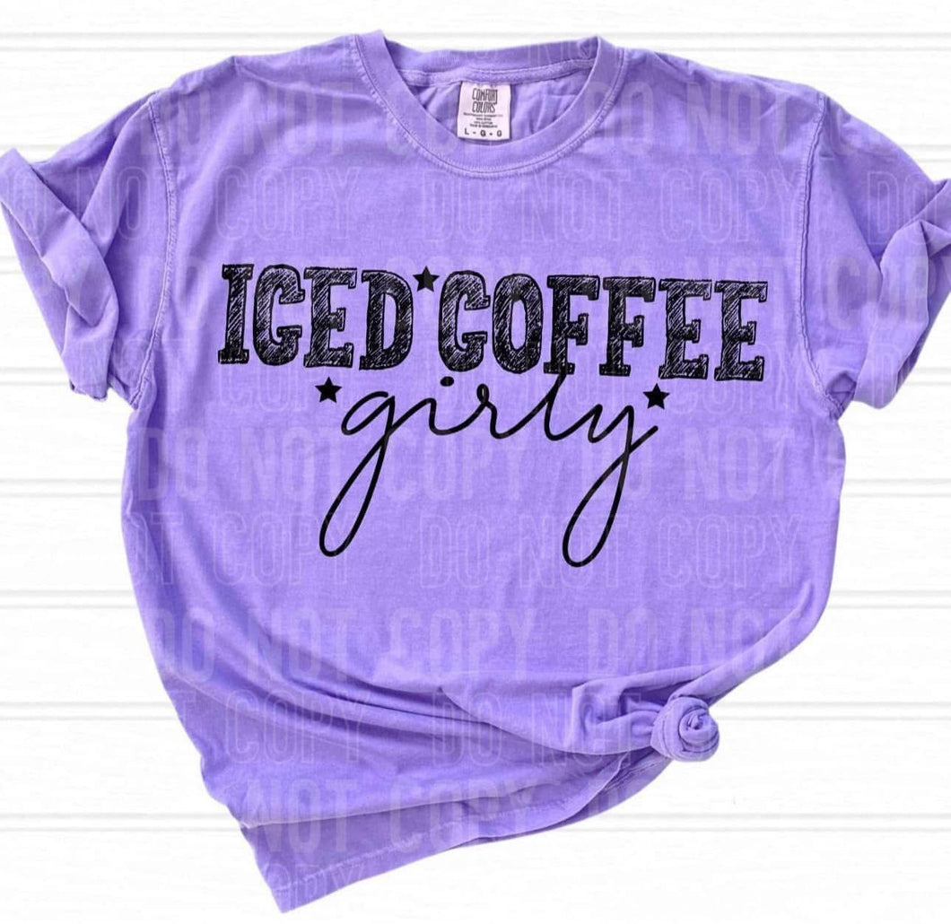 Iced coffee girly violet comfort colors graphic tee - Mavictoria Designs Hot Press Express