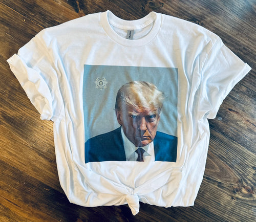 Trump mug shot funny graphic tee or sweatshirt - Mavictoria Designs Hot Press Express