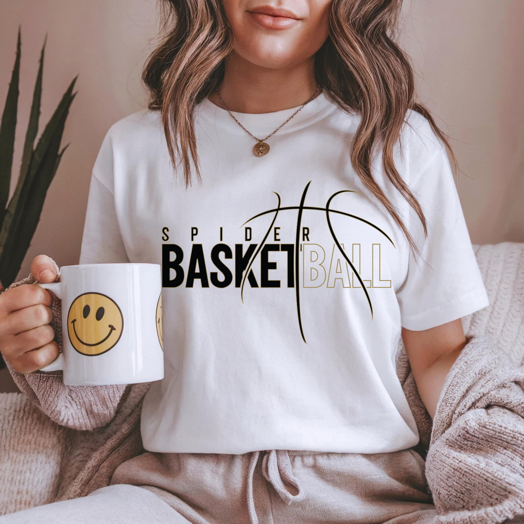 SPIDER basketball on white TEE / CREWNECK SWEATSHIRT /LONG SLEEVE / OR HOODIE - Mavictoria Designs Hot Press Express