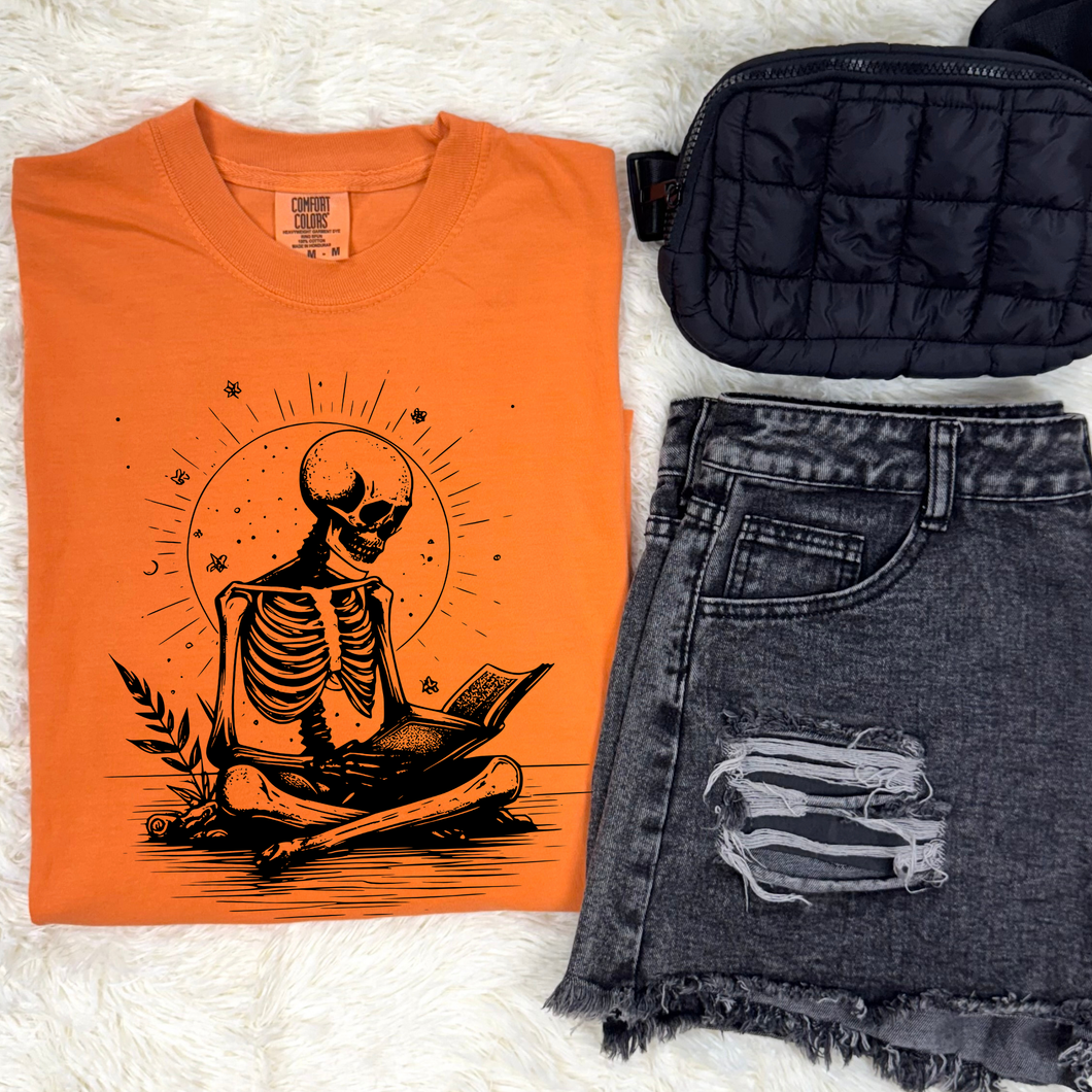 Skeleton Reading Graphic Tee - Mavictoria Designs Hot Press Express