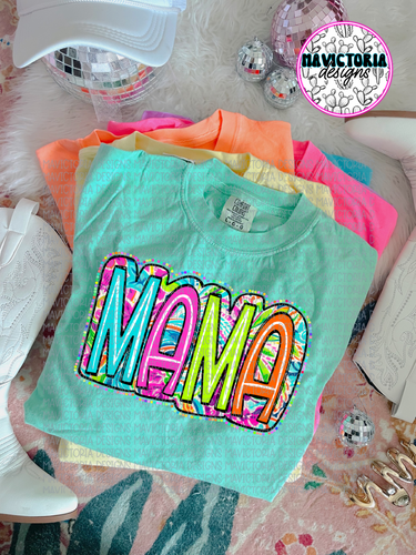 Bright paisley MAMA graphic tee (choose your color) - Mavictoria Designs Hot Press Express