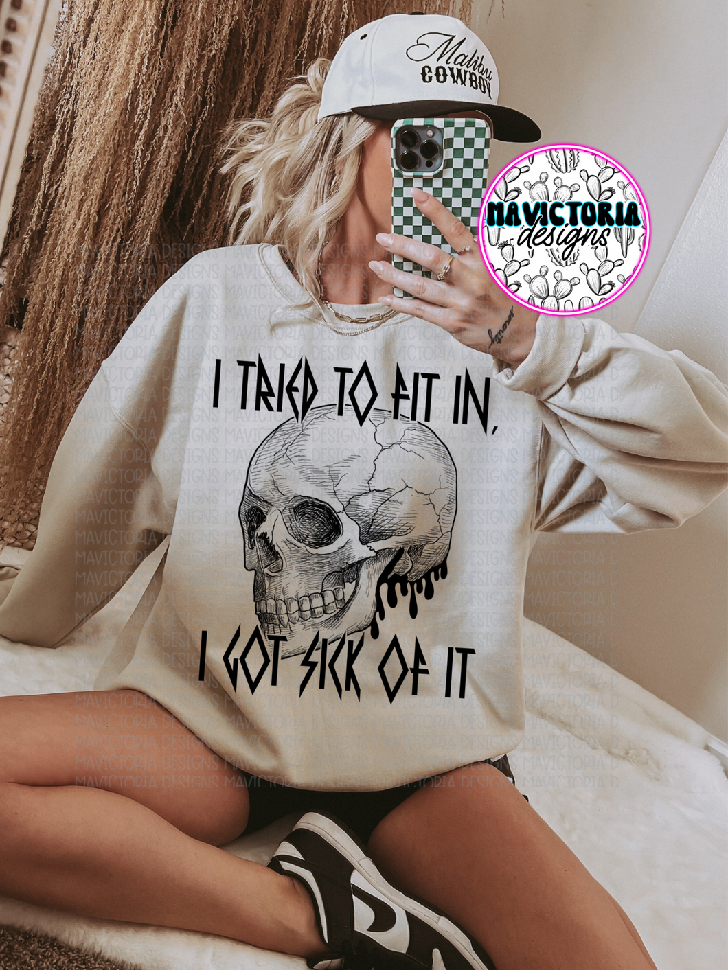 I tried to fit in I got sick of it skellie on sand hoodie, crewneck, long sleeve or tee - Mavictoria Designs Hot Press Express