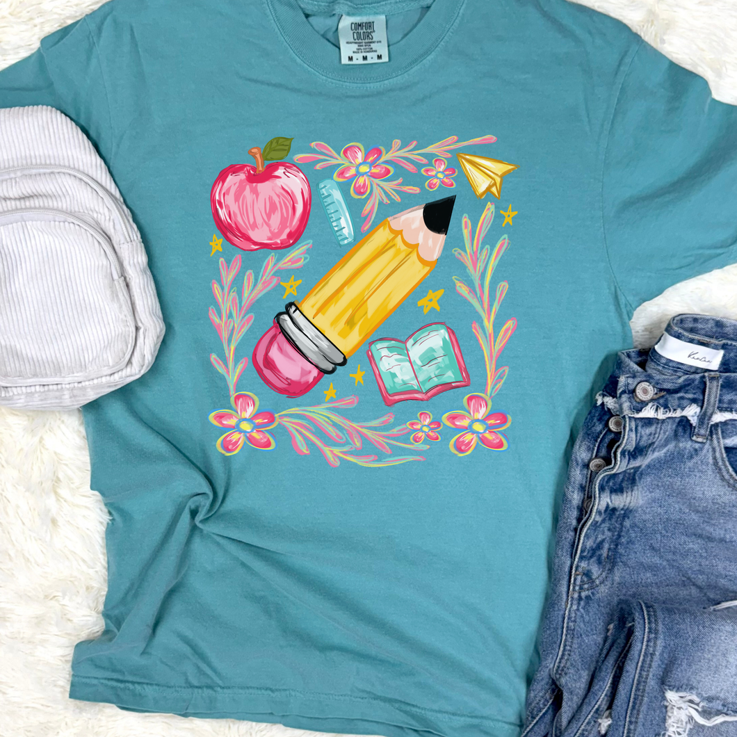 Floral Pencil Graphic Tee - Mavictoria Designs Hot Press Express