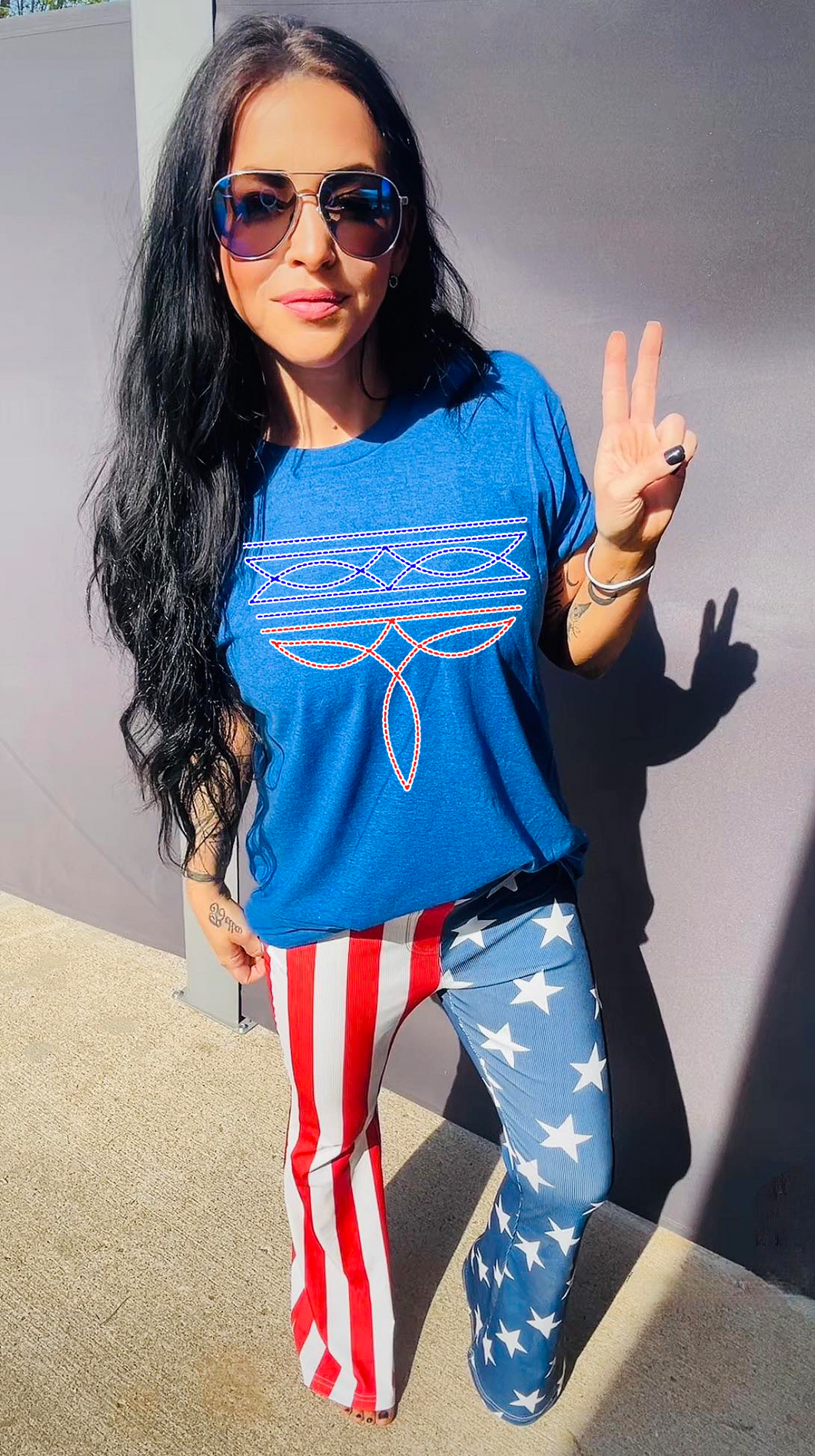 Patriotic boot stitch graphic tee // flag pants available separately preorder - Mavictoria Designs Hot Press Express