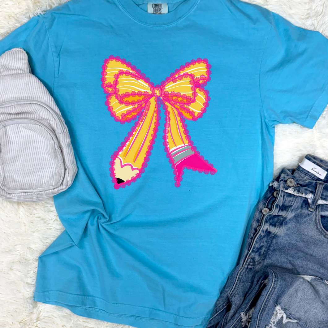 Pencil Bow Graphic Tee - Mavictoria Designs Hot Press Express