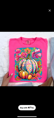 NEON FALL FLORAL PUMPKIN graphic tee on comfort colors - Mavictoria Designs Hot Press Express