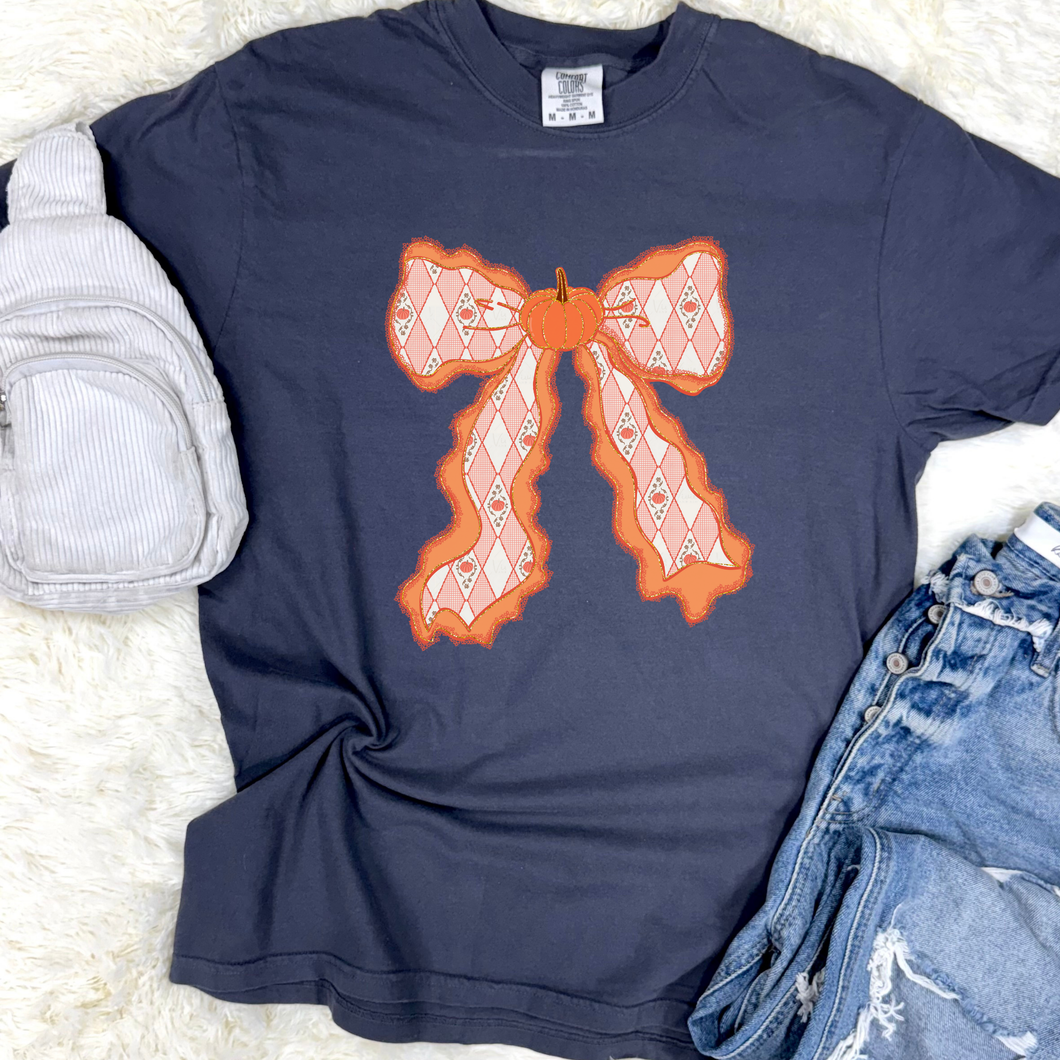 Pumpkin Bow Graphic Tee - Mavictoria Designs Hot Press Express