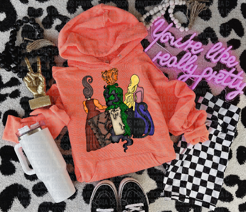 Hocus pocus on neon coral hoodie , crewneck, long sleeve or tee - Mavictoria Designs Hot Press Express