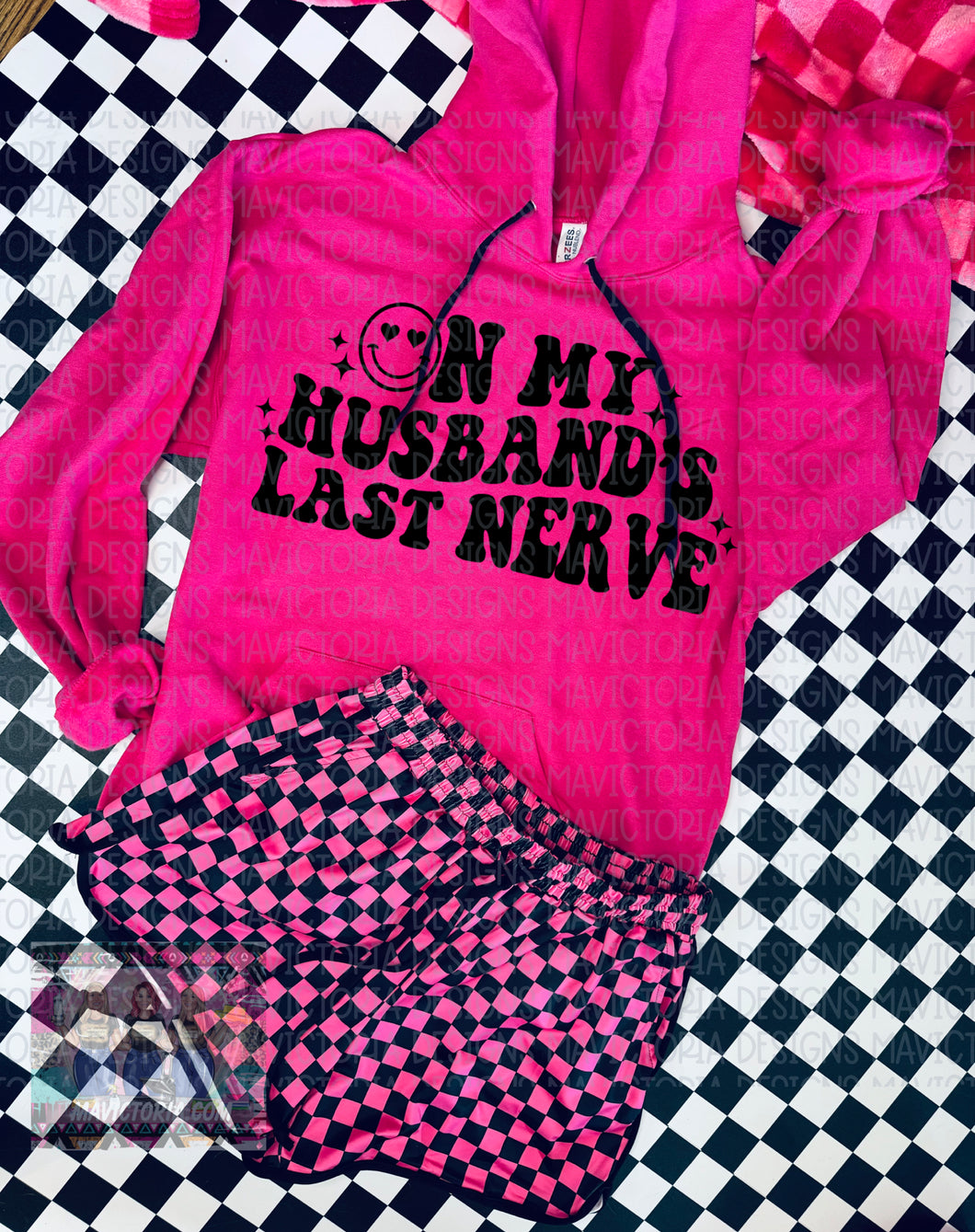 ON MY HUSBANDS LAST NERVE hot pink hoodie —shorts available separately - Mavictoria Designs Hot Press Express