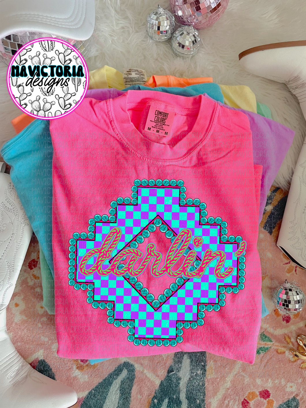 DARLIN checkered western graphic tee (choose your color) - Mavictoria Designs Hot Press Express