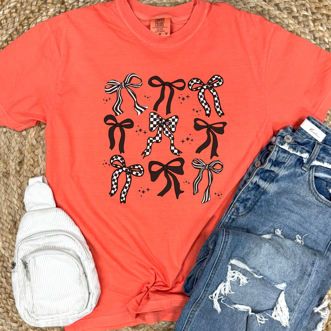 Checkered Bow Collage Graphic Tee - Mavictoria Designs Hot Press Express