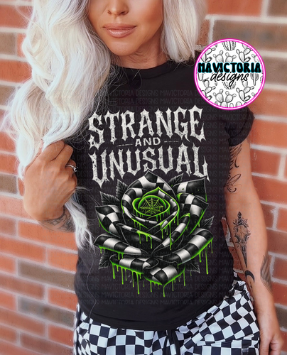 Strange and unusual green checkered rose on black hoodie, crewneck, long sleeve or tee - Mavictoria Designs Hot Press Express