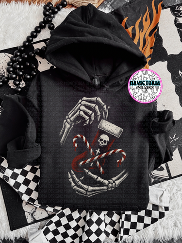 Goth Christmas stocking on black hoodie , crewneck, long sleeve or tee - Mavictoria Designs Hot Press Express