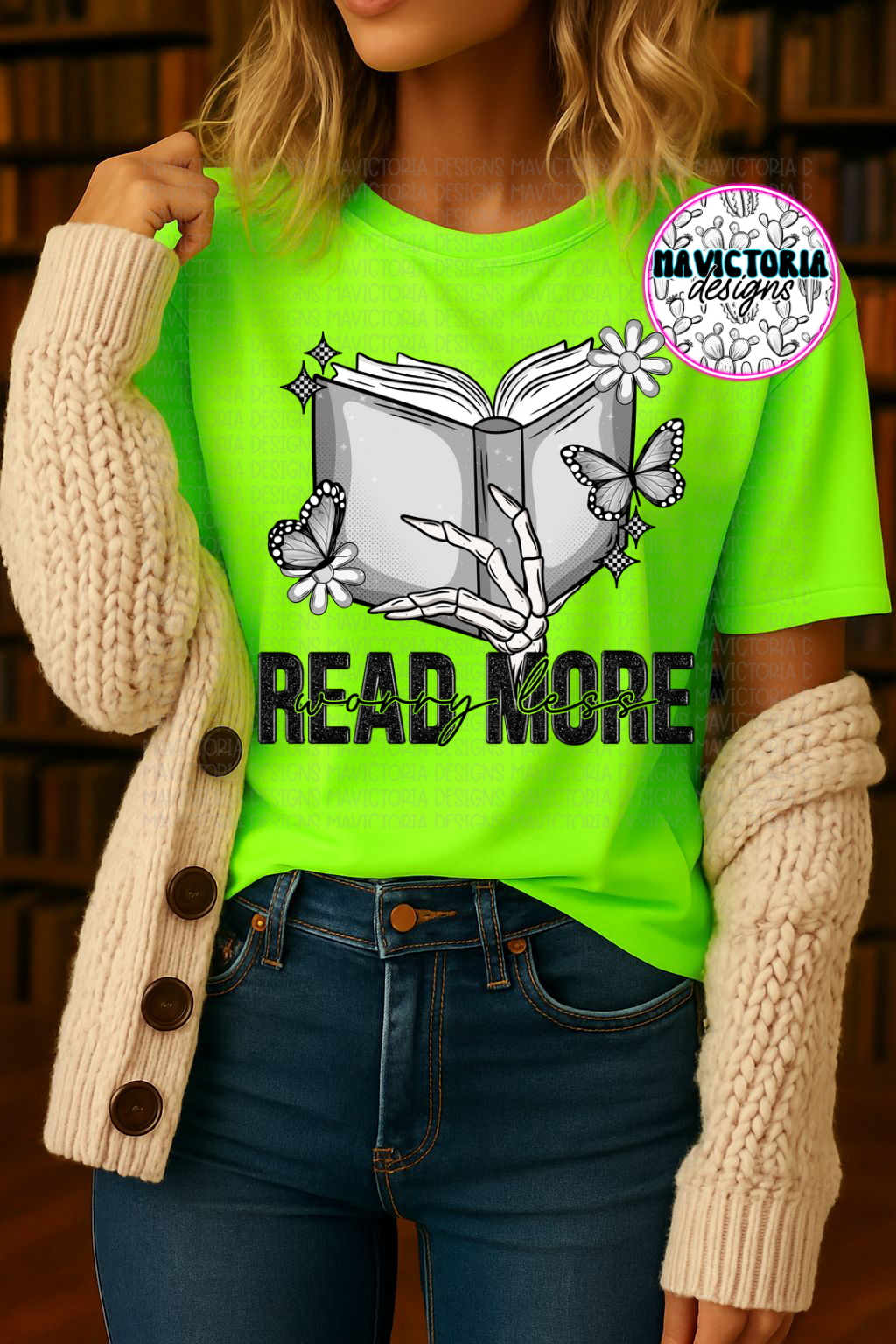 Read more worry less on neon green graphic tee - Mavictoria Designs Hot Press Express