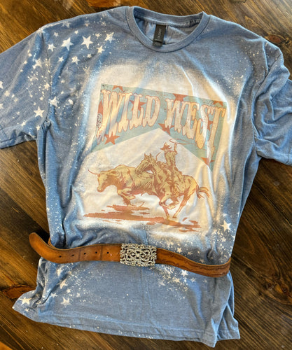 Wild West stars blue bleached graphic tee - Mavictoria Designs Hot Press Express