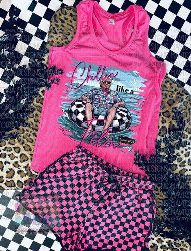 Chillin like a felon HOT PINK racerback tank — shorts sold separately - Mavictoria Designs Hot Press Express