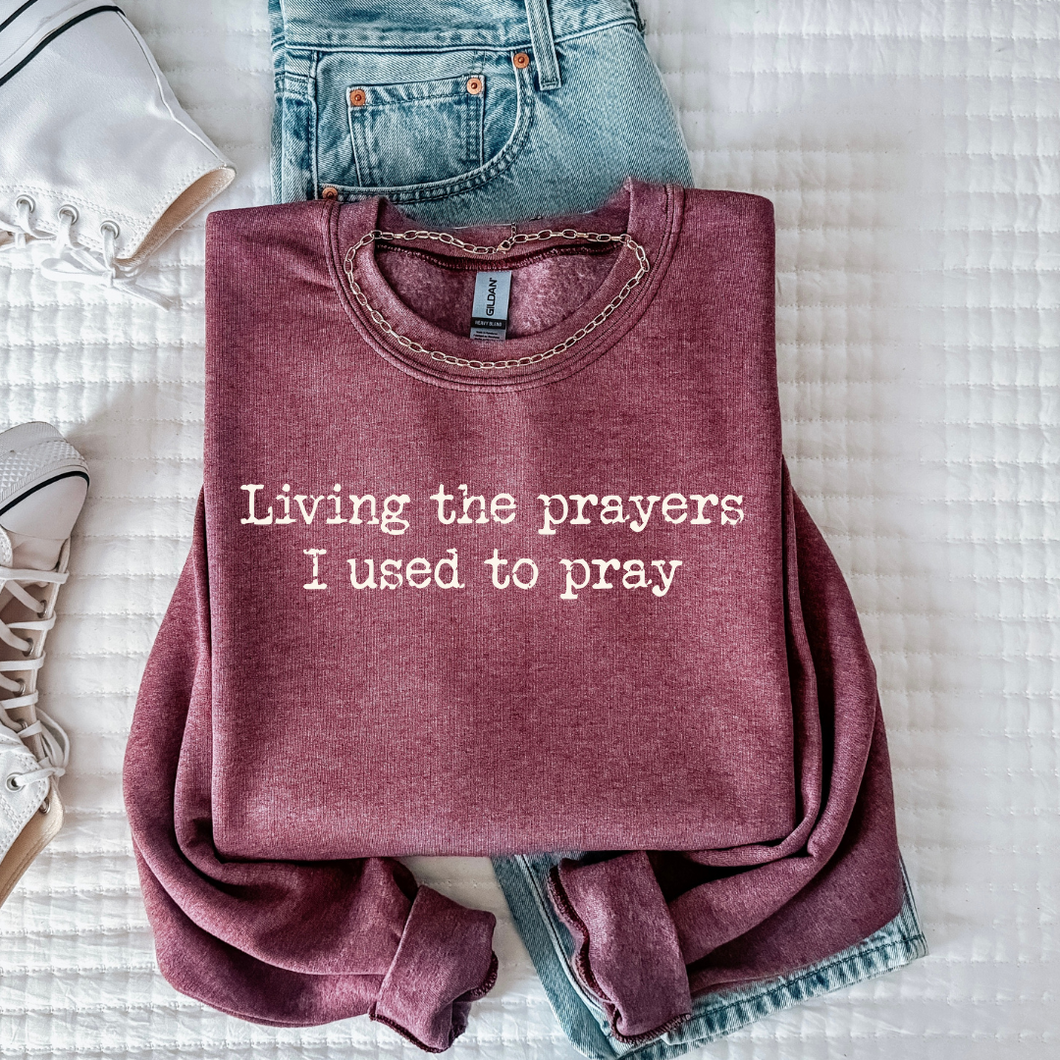 Living Prayer Tee/Sweatshirt -heather maroon - Mavictoria Designs Hot Press Express