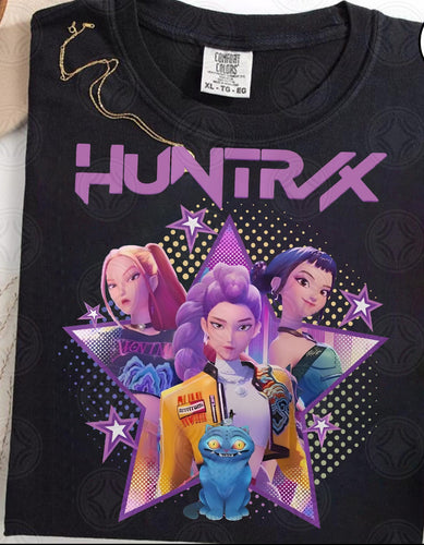Huntrix on black hoodie, crewneck, long sleeve or tee - Mavictoria Designs Hot Press Express