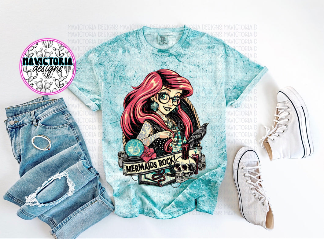 MERMAIDS ROCK Seaglass teal tie dye comfort colors graphic tee - Mavictoria Designs Hot Press Express