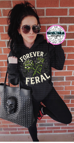 Forever feral green checkered rose on black hoodie, crewneck, long sleeve or tee - Mavictoria Designs Hot Press Express