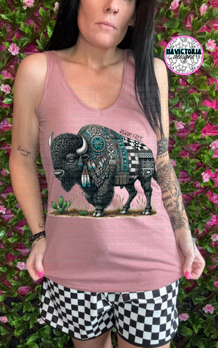 Mauve roam free buffalo western graphic tee or tank - Mavictoria Designs Hot Press Express