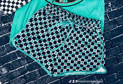 All in checkered card face athletic shorts - Mavictoria Designs Hot Press Express