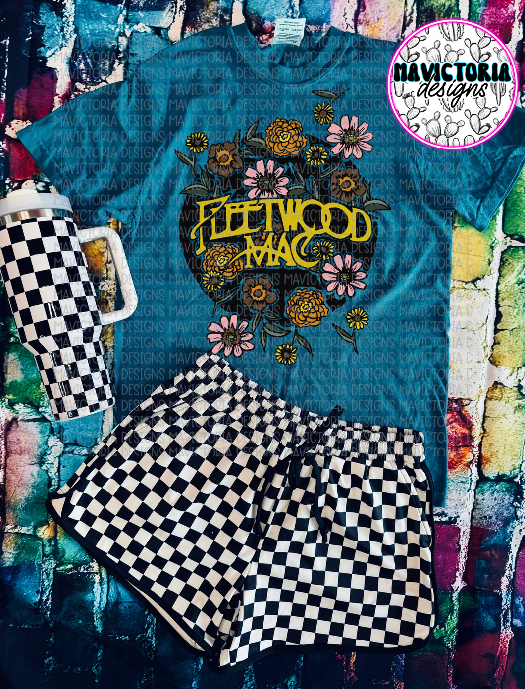 Fleetwood mac band graphic tee on DISTRICT TEAL FLECK - Mavictoria Designs Hot Press Express
