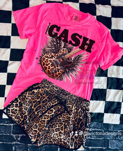 Neon pink comfort colors CASH Graphic tee // leopard shorts available separately - Mavictoria Designs Hot Press Express