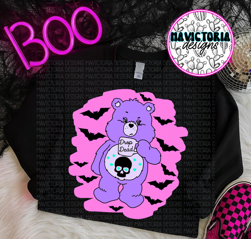 Drop dead care bear on black hoodie, crewneck, long sleeve or tee - Mavictoria Designs Hot Press Express