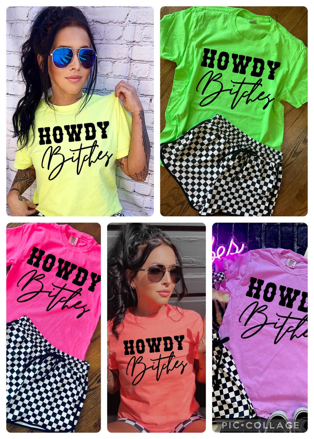 Howdy Bitches Neon Comfort Colors Collection // checkered shorts sold separately - Mavictoria Designs Hot Press Express